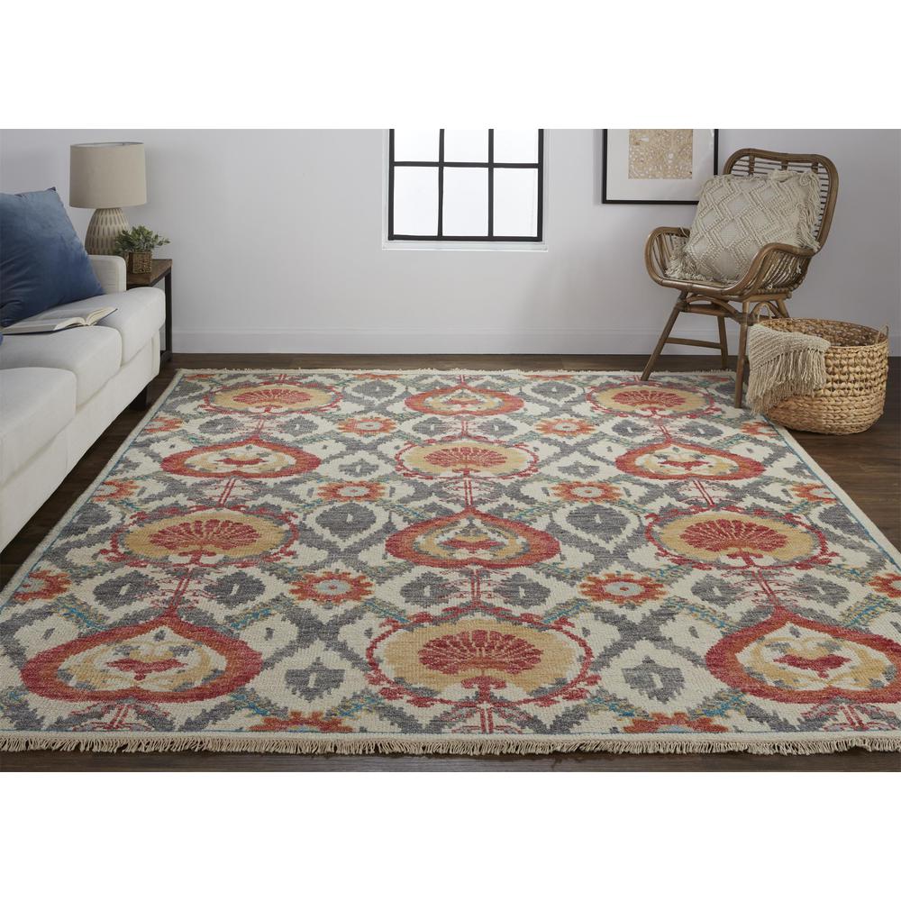 Beall Luxury Wool Rug, Ornamental Ikat, Red Orange, 2ft x 3ft Accent Rug, BEA6712FRST000P00. Picture 1
