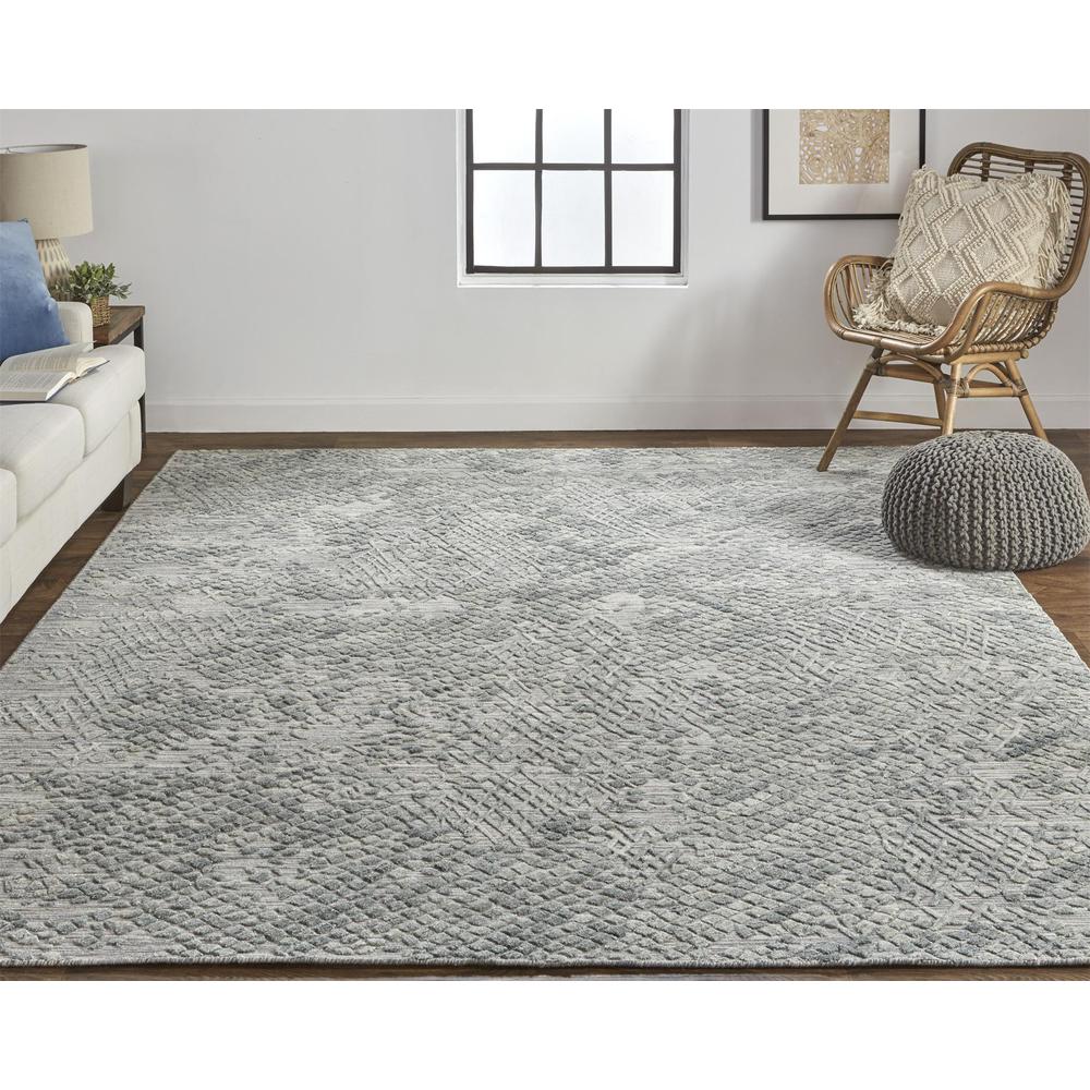 Elias Abstract Crosshatch Accent Rug, High/Low, Gray/Sage/Ice Green, 2ft x 3ft, ELS6716FGRYMLTP00. Picture 1