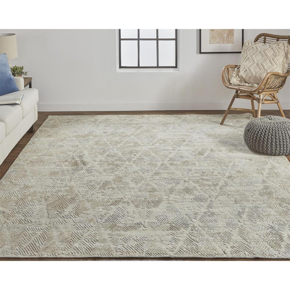 Elias Abstract Chevron Accent Rug, Oyster Gray/Taos Taupe, 2ft x 3ft, ELS6718FGRYBRNP00. Picture 1