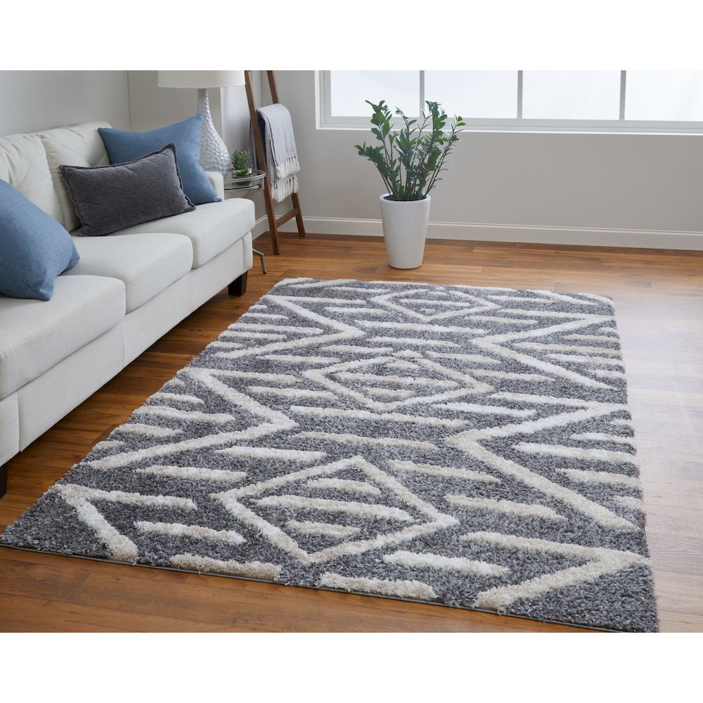 Mynka Transitional Diamond, Gray/Ivory, 9' x 12' Area Rug. Picture 2