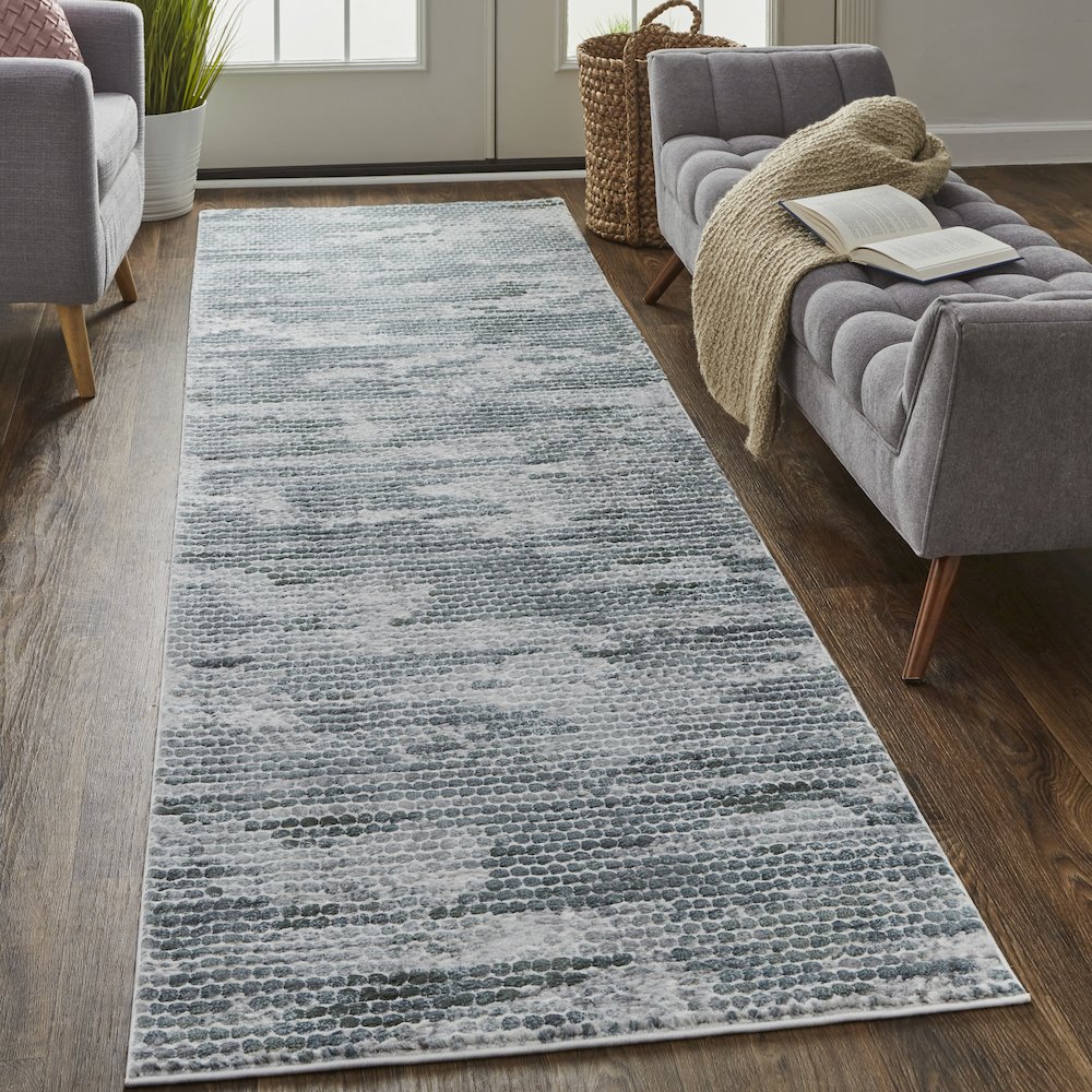 Atwell Transitional Abstract, Blue/Gray, 2'-8" x 10' Runner. Picture 2