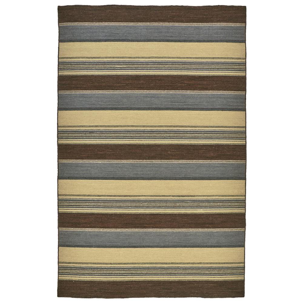 Silva Natural Wool Dhurrie Rug, Cinnabar Red/Brown Stripes, 5ft x 8ft Area Rug, I47R0498GRYBRNE10. Picture 1