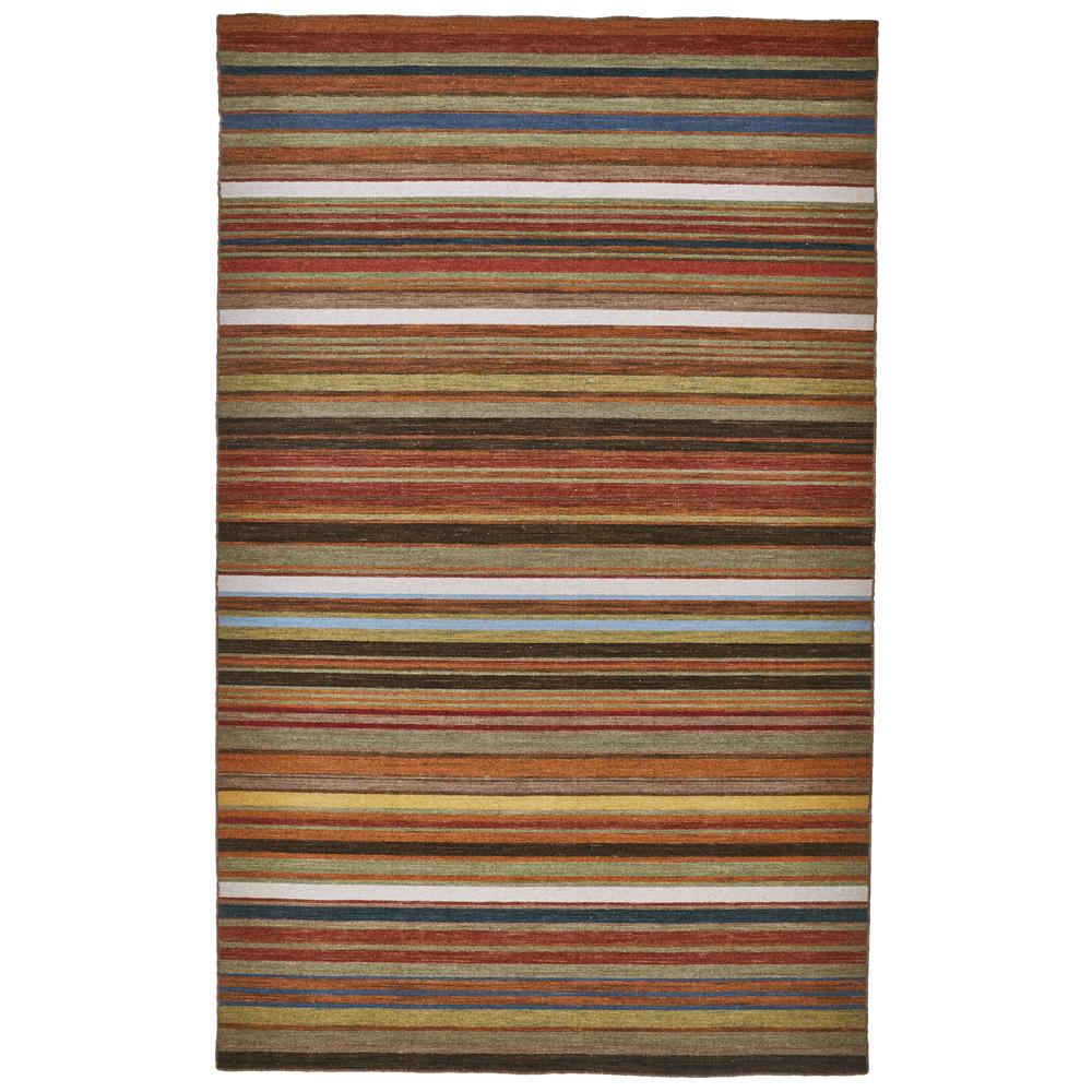 Silva Natural Wool Dhurrie Rug, Cinnabar Red/Brown Stripes, 5ft x 8ft Area Rug, I47R0500MLT000E10. Picture 1