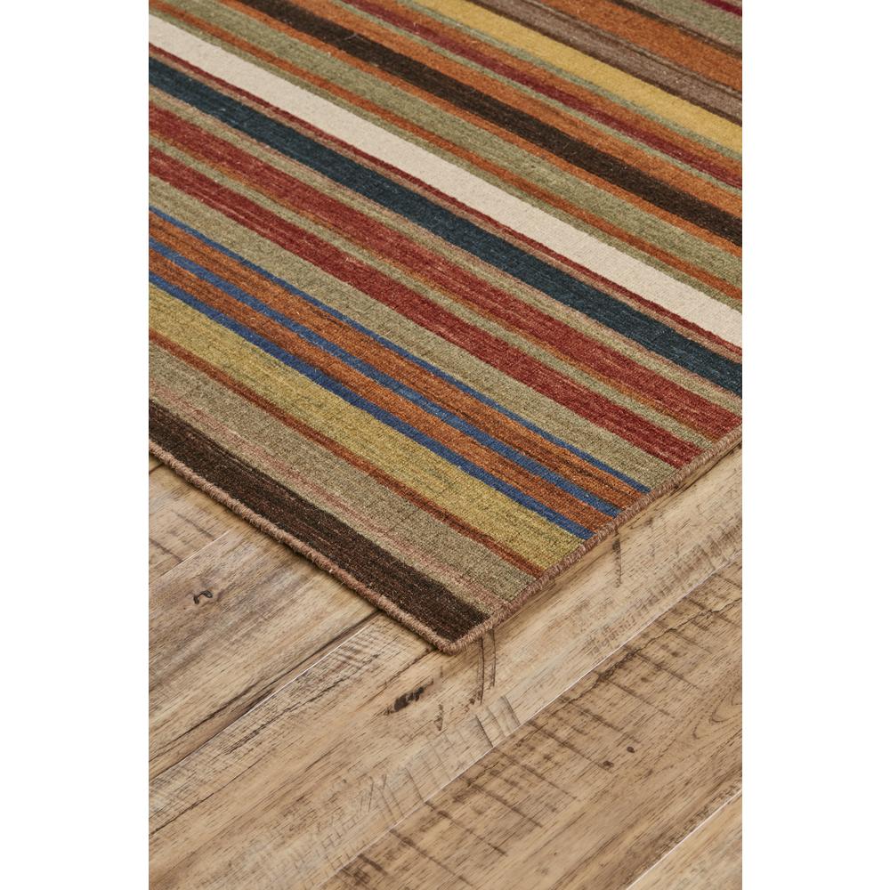 Silva Natural Wool Dhurrie Rug, Cinnabar Red/Brown Stripes, 4ft x 6ft Area Rug, I47R0500MLT000C00. Picture 2
