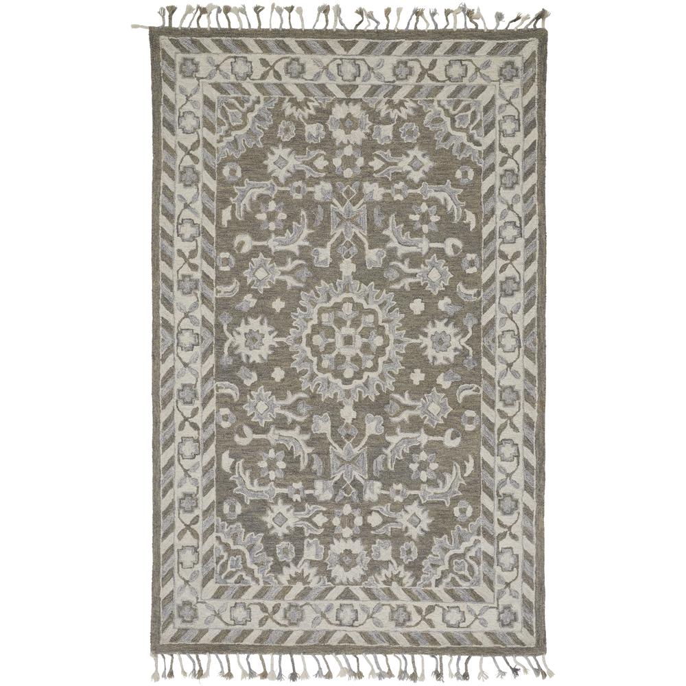 Remington Moroccan Wool Rug w/Tassels, Burnt Olive/Ivory, 5ft x 8ft Area Rug, I52R8027CHLBGEE10. Picture 2
