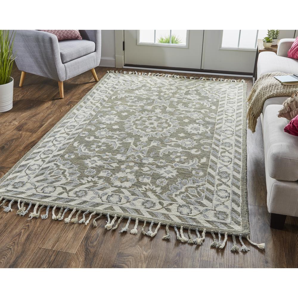 Remington Moroccan Wool Rug w/Tassels, Burnt Olive/Ivory, 5ft x 8ft Area Rug, I52R8027CHLBGEE10. Picture 1