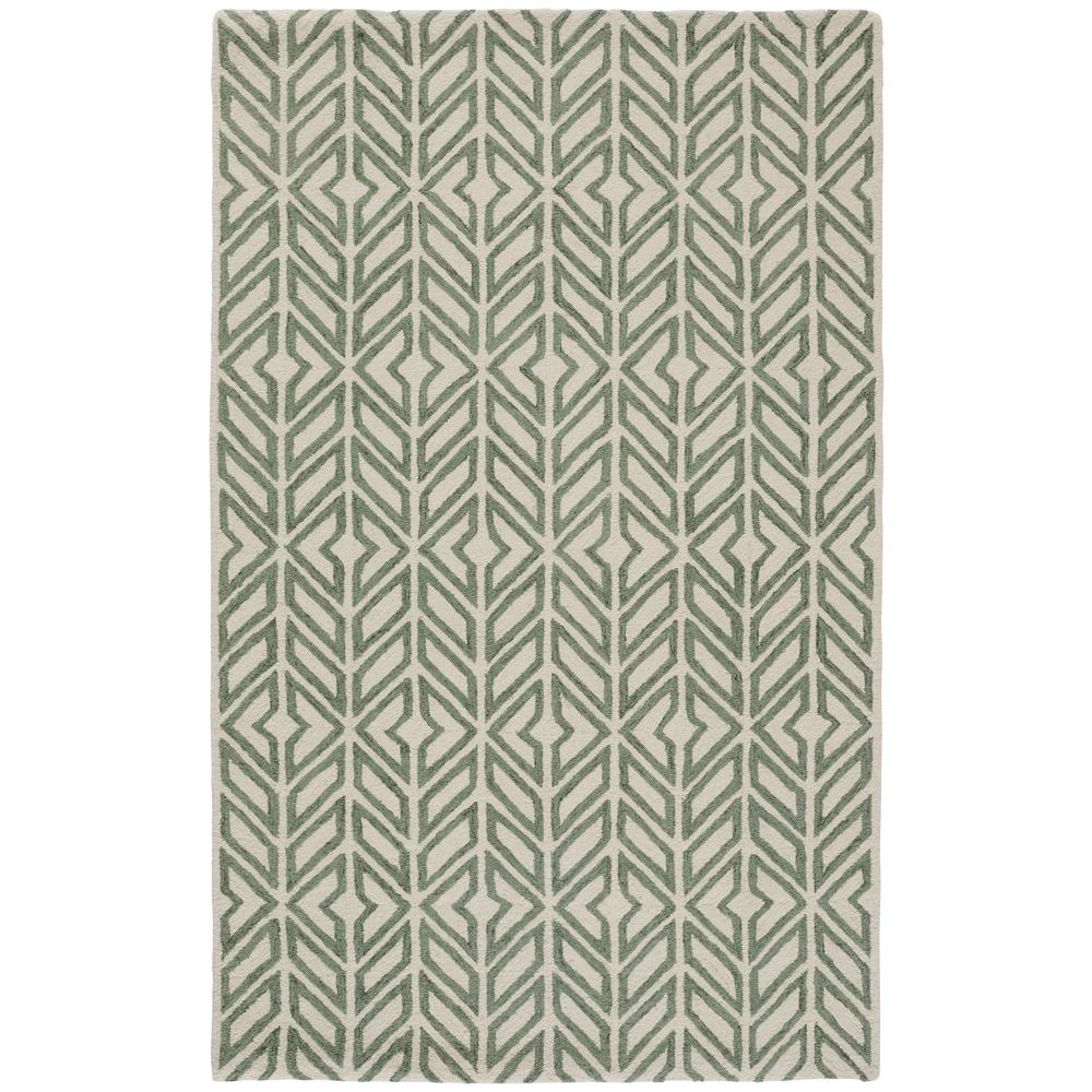 Dineen Premium Wool Rug, Chevrons, Ivory/Jade Green, 5ft x 8ft Area Rug, I55R8039LGN000E10. Picture 2