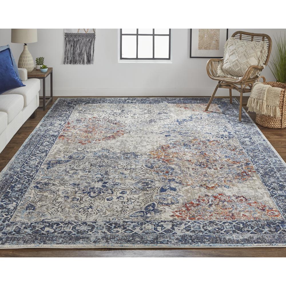 Bellini Vintage Bohemian Rug, Blue/Rust/Gray, 6ft-7in x 9ft-6in Area Rug, I78I39CQBLUMLTF05. The main picture.