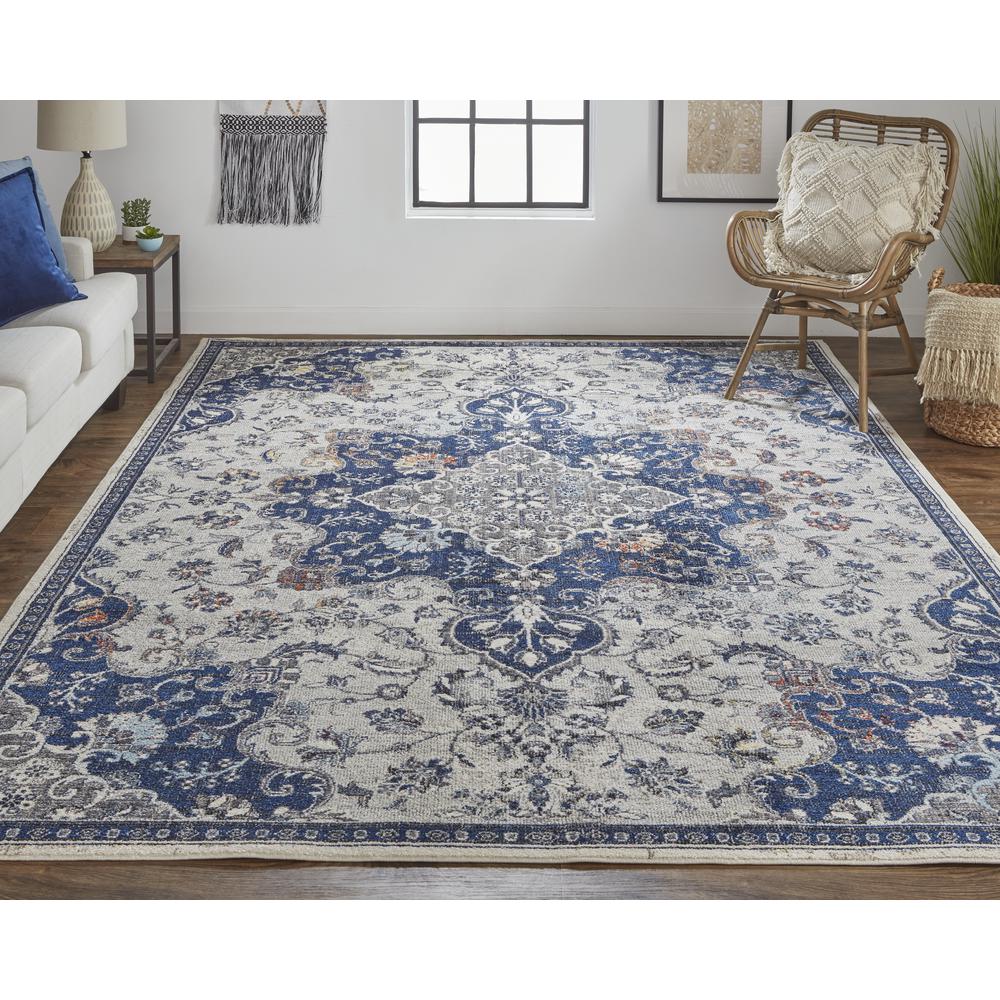 Bellini Vintage Bohemian Area Rug, Blue/Gray/Rust Medallion, 6ft-7in x 9ft-6in, I78I39CTNVY000F05. The main picture.