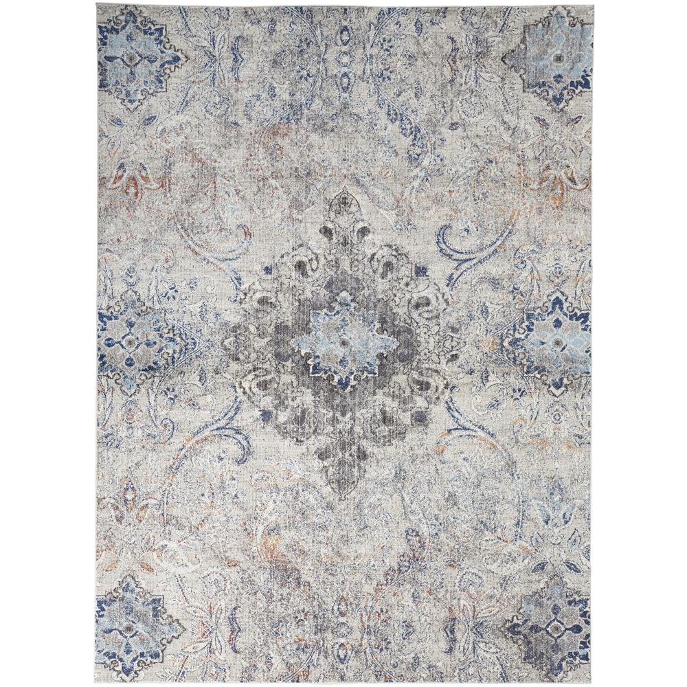 Bellini Vintage Bohemian Rug, Gray/Blue Medallion, 6ft-7in x 9ft-6in Area Rug, I78I39CUGRY000F05. Picture 2