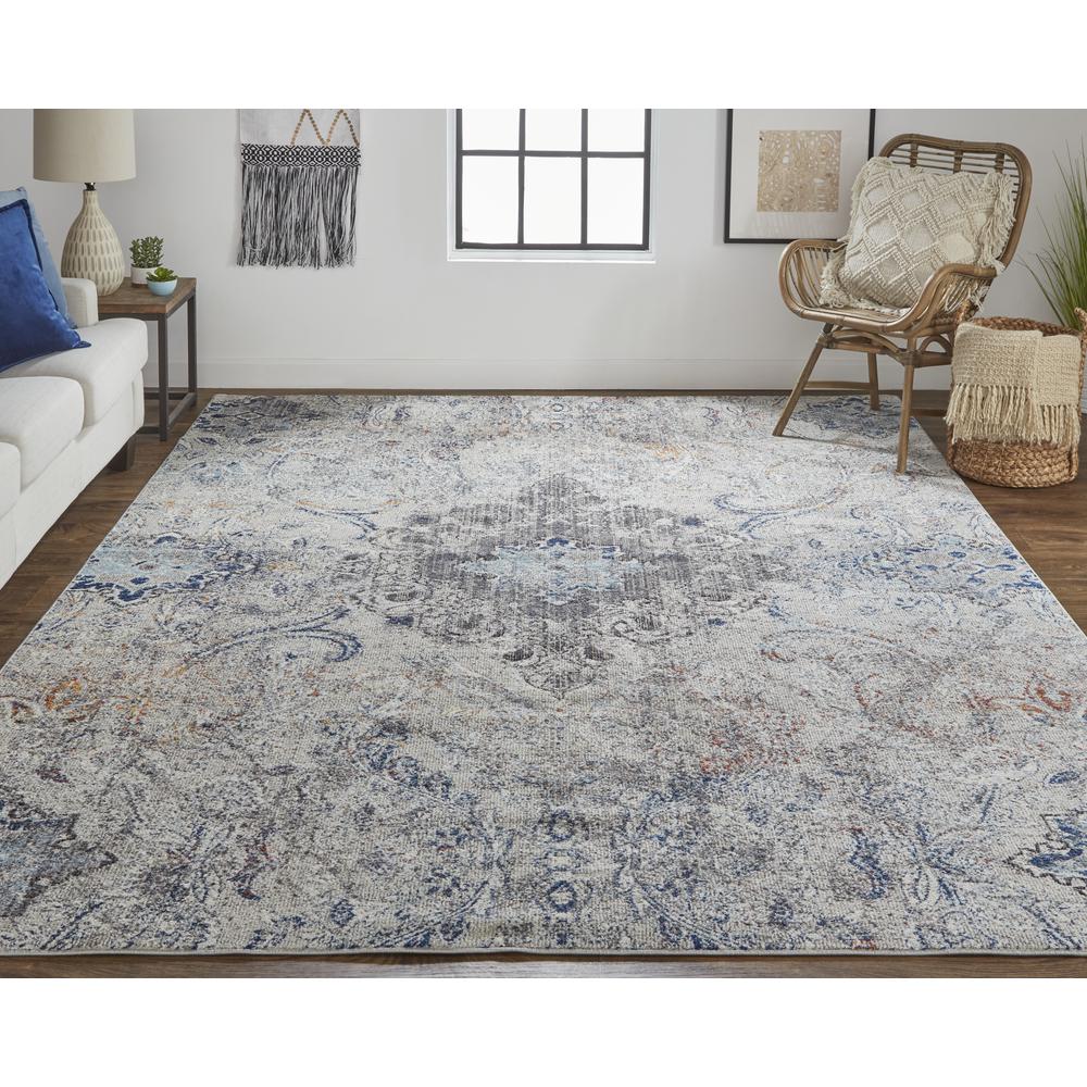 Bellini Vintage Bohemian Rug, Gray/Blue Medallion, 6ft-7in x 9ft-6in Area Rug, I78I39CUGRY000F05. Picture 1