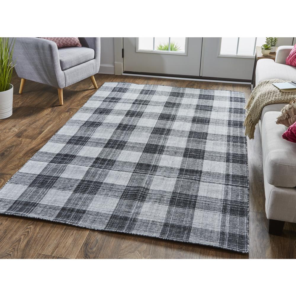Jemma Soft Casual Plaid, Handmade Rug, Black and Gray, 5ft x 8ft Area Rug, I96R8050BLKMLTE10. Picture 1