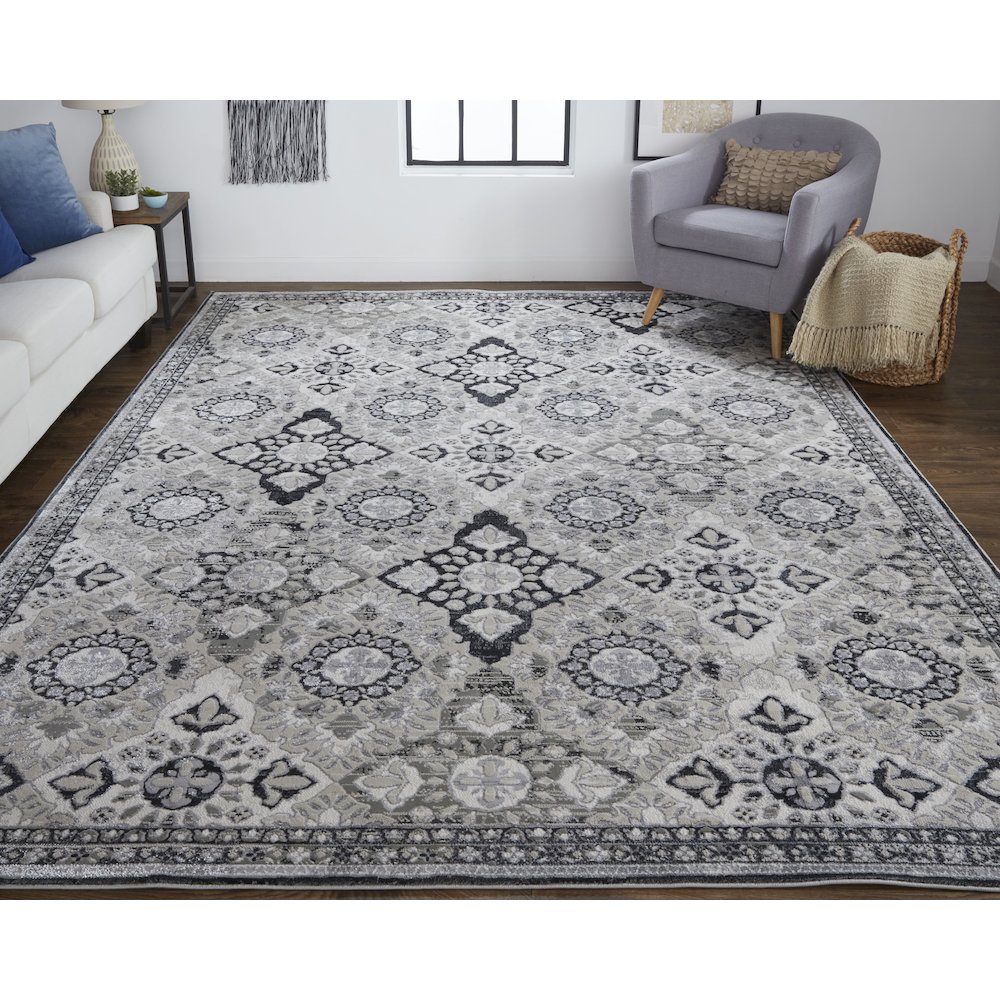 Macklaine Transitional Geometric, Gray/Black, 5' x 8' Area Rug. Picture 2