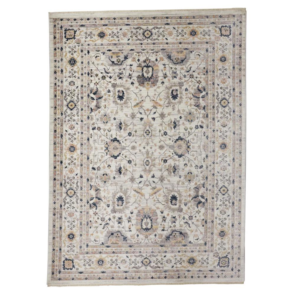 Kyra Geometric Floral Rug, Ivory/Indigo/Gold, 3ft - 6in x 5ft - 6in Accent Rug, KYR3854FGRYBLUC50. Picture 2
