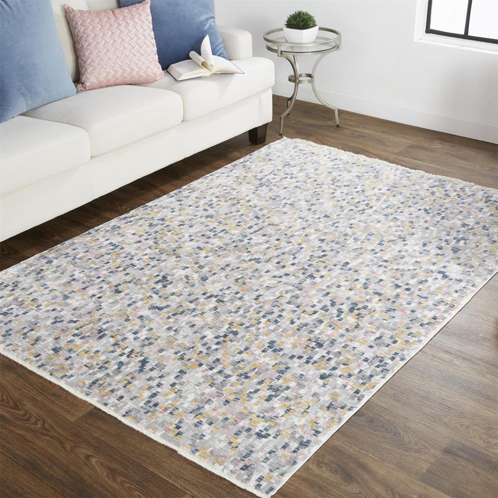 Kyra Mosaic Abstract Rug, Gray/Gold/Blue, 3ft - 6in x 5ft - 6in Accent Rug, KYR3855FIVYBLUC50. Picture 1