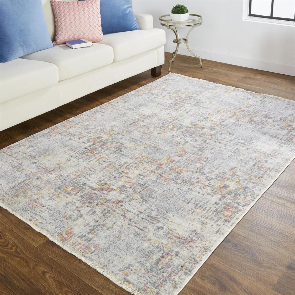 Kyra Distressed Abstract Rug, Gray/Ivory/Gold, 3ft-6in x 5ft-6in Accent Rug, KYR3856FGRYBGEC50. Picture 1