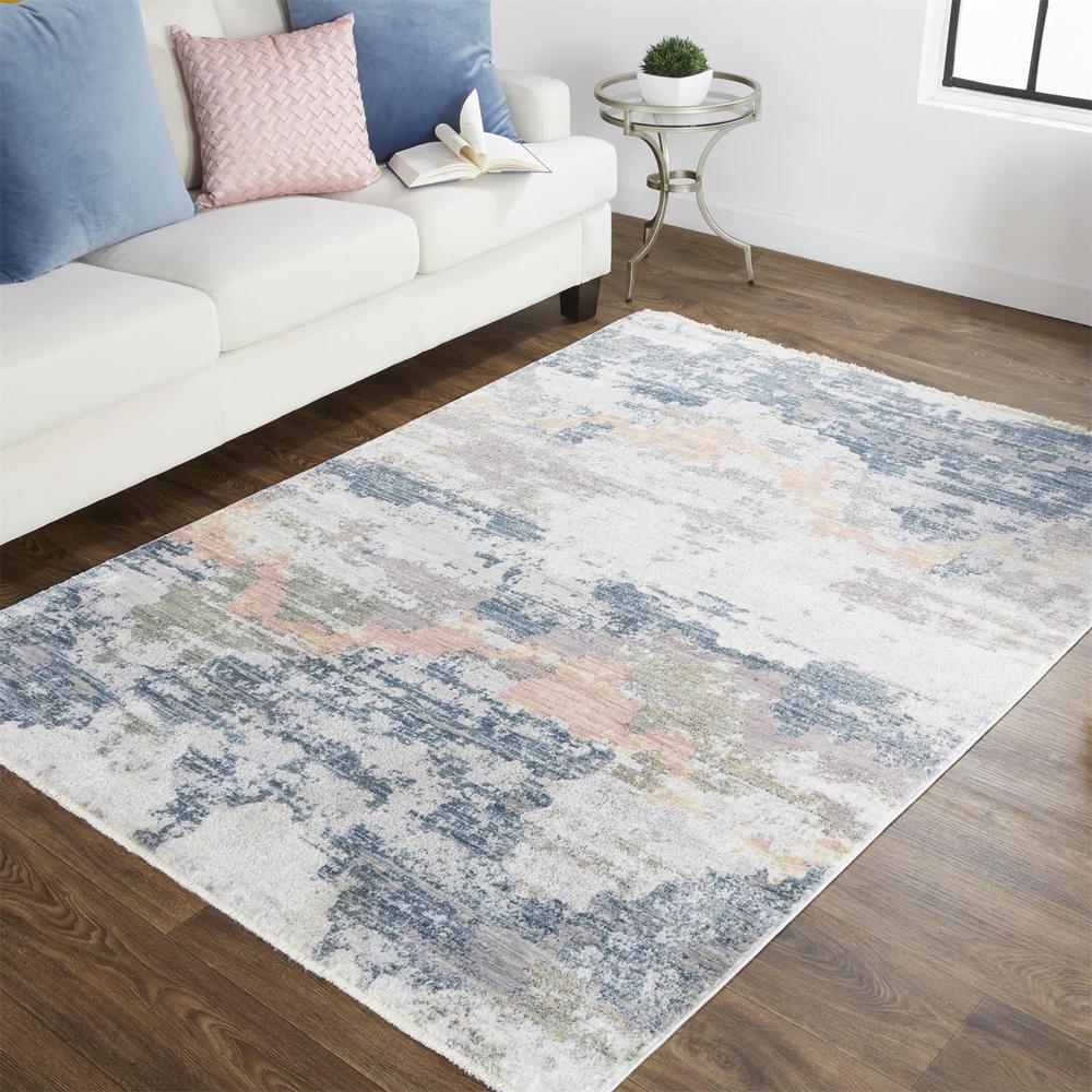 Kyra Abstract Watercolor Rug, Indigo/Sun Peach, 3ft-6in x 5ft-6in Accent Rug, KYR3859FBLUBGEC50. Picture 1