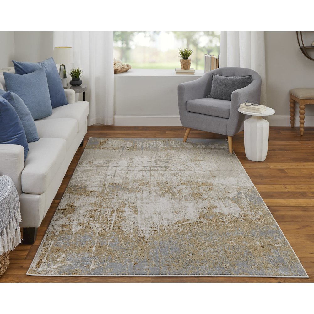 Aura Modern Abstract, Ivory/Brown/Gray, 1'-8" x 2'-10" Accent Rug. Picture 2