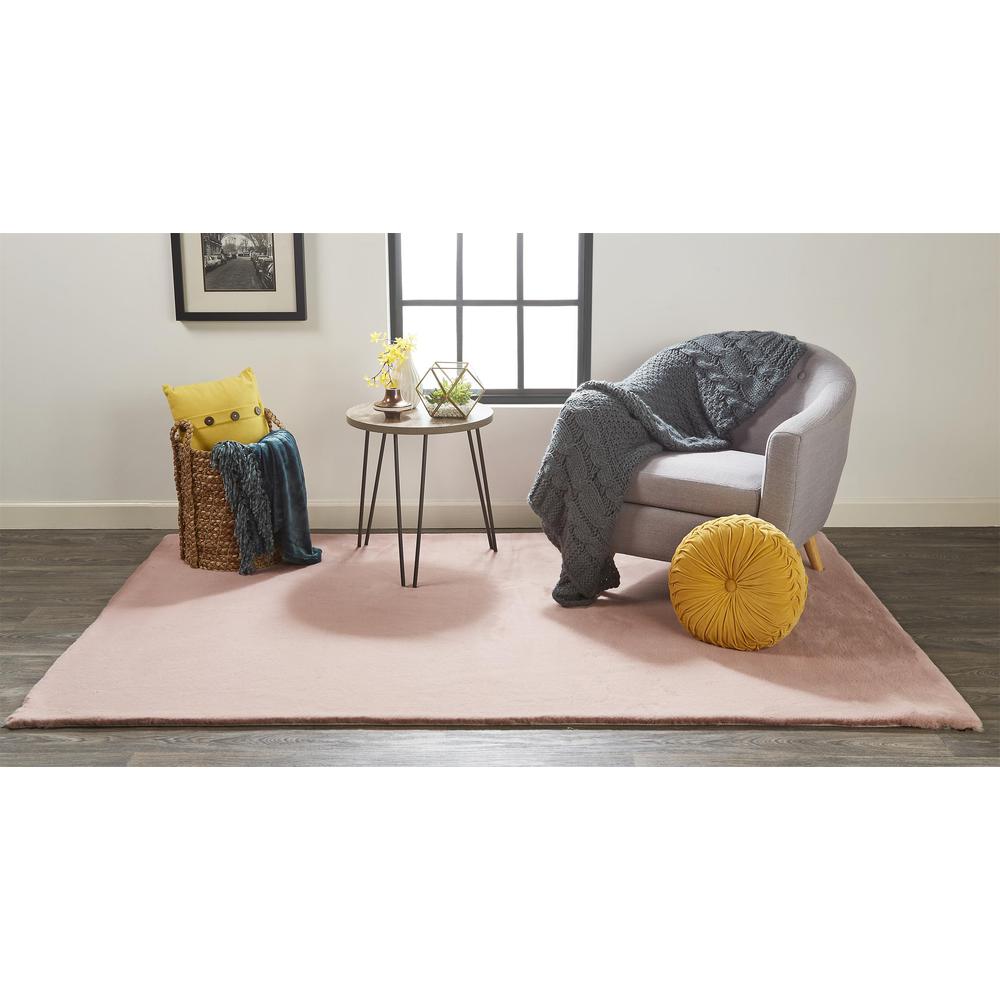 Luxe Velour Glamorous Ultra-Solf Shag Rug, Coral Pink, 3ft x 5ft Shaped, LXV4506FPNK000S04. Picture 1