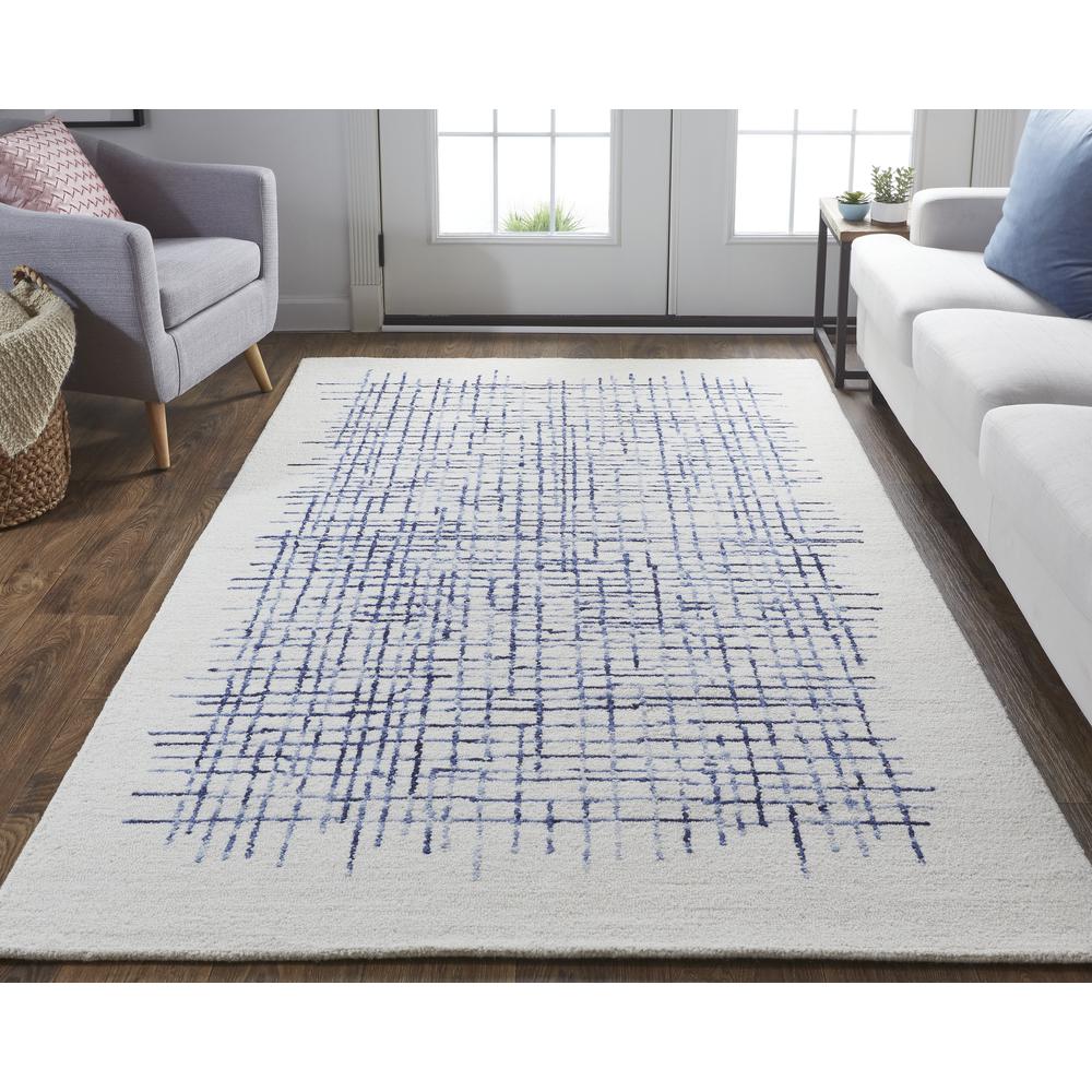 Maddox Modern Tufted Architectural Area Rug, Ivory/Navy Blue, 5ft x 8ft, MDX8630FIVYNVYE10. Picture 1