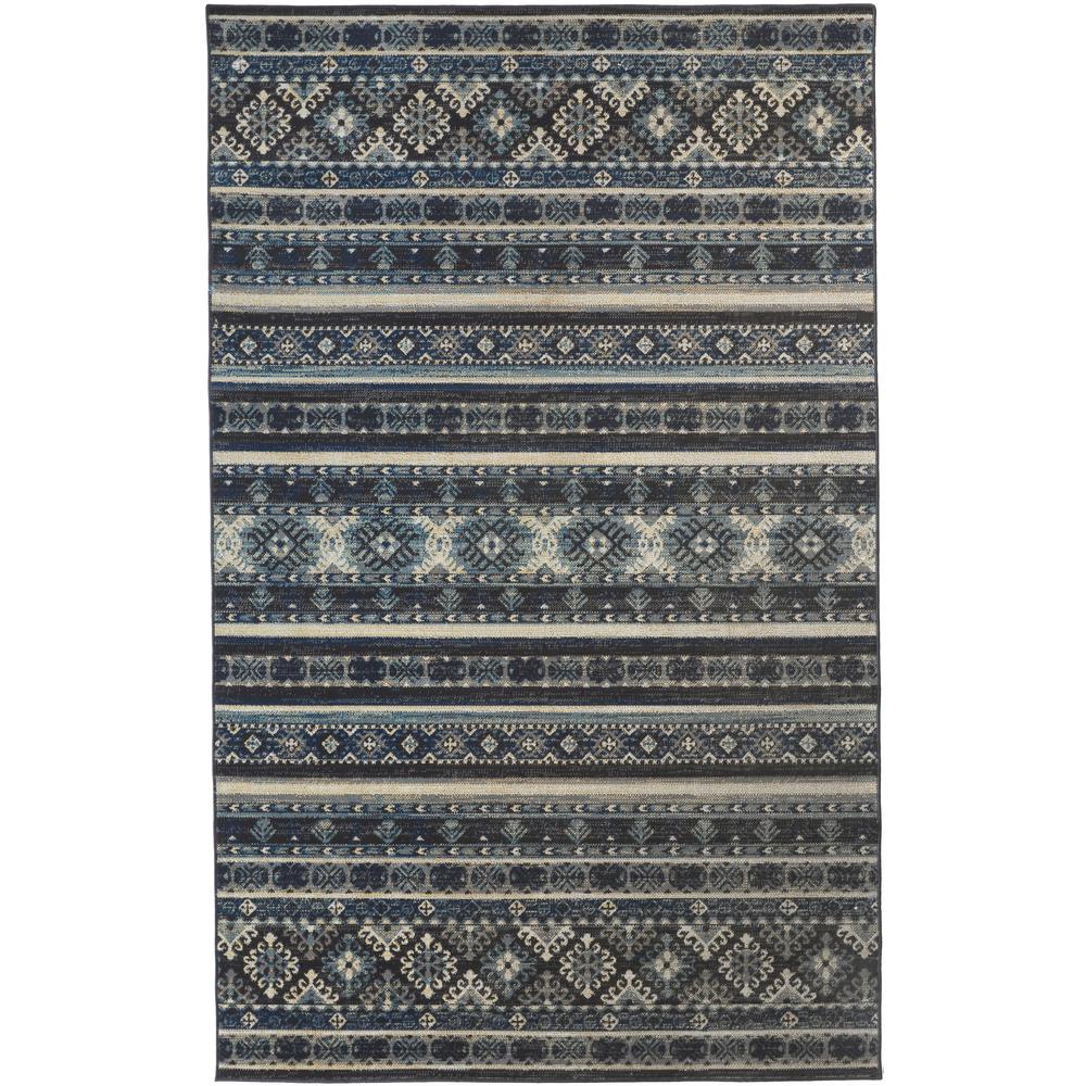 Nolan Vinatge Style Tribal Kazak Rug, River Blue/Charcoal Gray, 5ft x 8ft, NOL39ATFBLUBLKF11. Picture 2