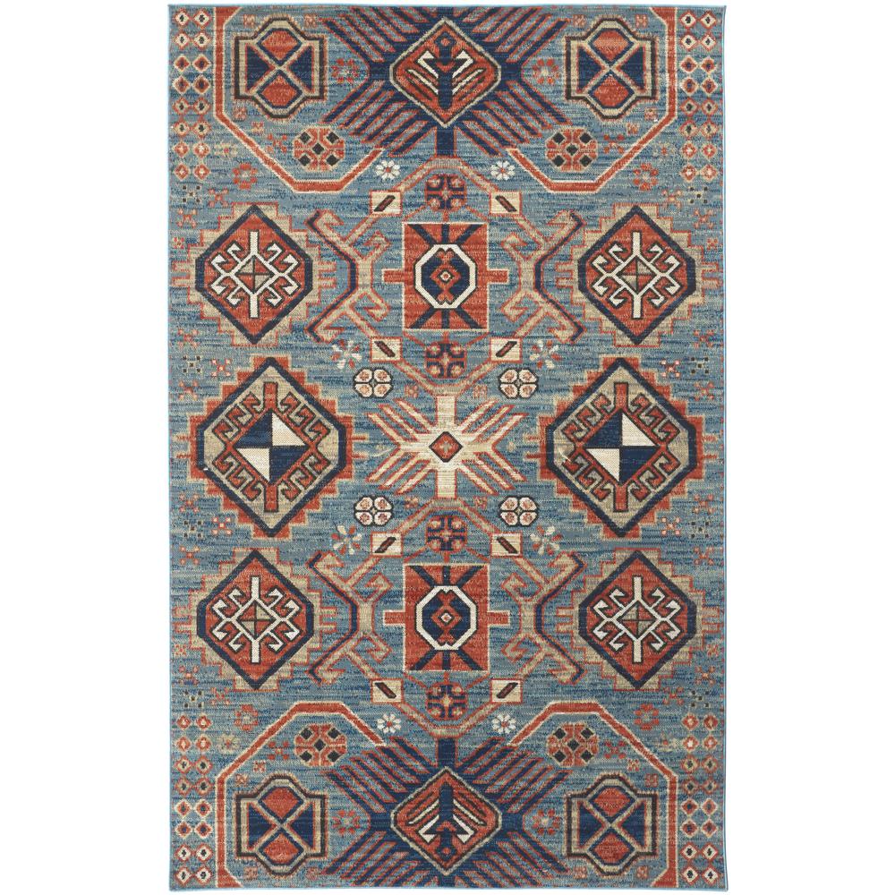 Nolan Vinatge Style Tribal Kazak Rug, River Blue/Red Orange, 4ft-3in x 6ft-3in, NOL39C9FTQSORNE10. Picture 2