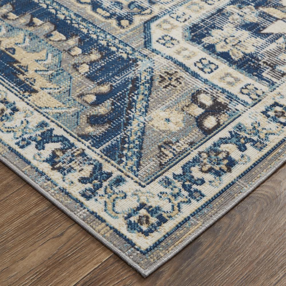 Nolan Vinatge Style Tribal Kazak Rug, Classic Blue/Opal Gray, 4ft-3in x 6ft-3in, NOL39CDFGRYBLUE10. Picture 3
