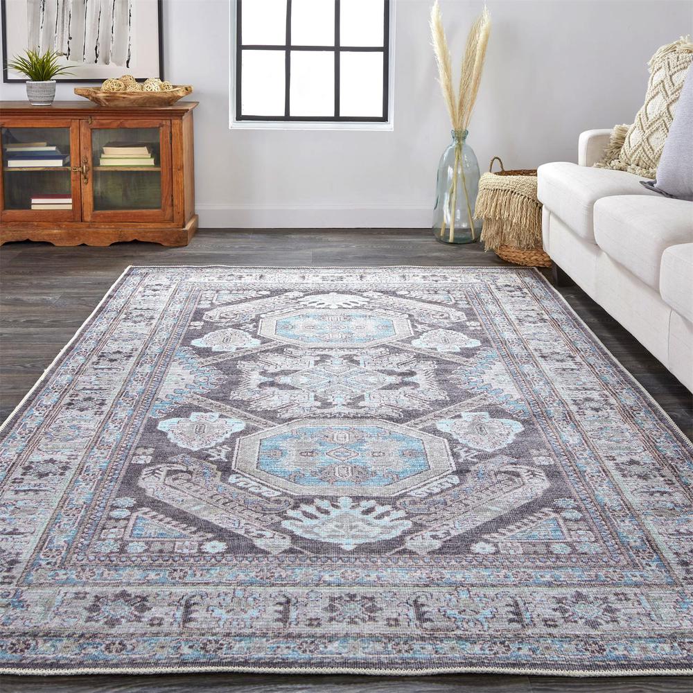 Percy Vintage Geometric Medallion Rug, Silver Gray/Blue, 4ft x 6ft Accent Rug, PRC39AGFGRY000C00. Picture 1