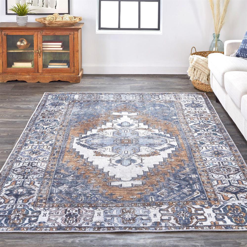 Percy Vintage Medallion Rug, Blue/Tan/Light Gray, 4ft x 6ft Accent Rug, PRC39AIFBLU000C00. Picture 1