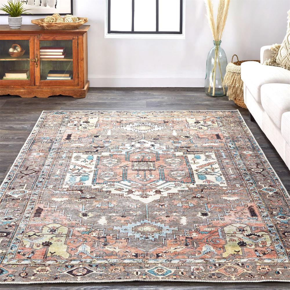 Percy Vintage Medallion Rug, Pink Clay/Warm Gray, 4ft x 6ft Accent Rug, PRC39AJFGRYMLTC00. Picture 1