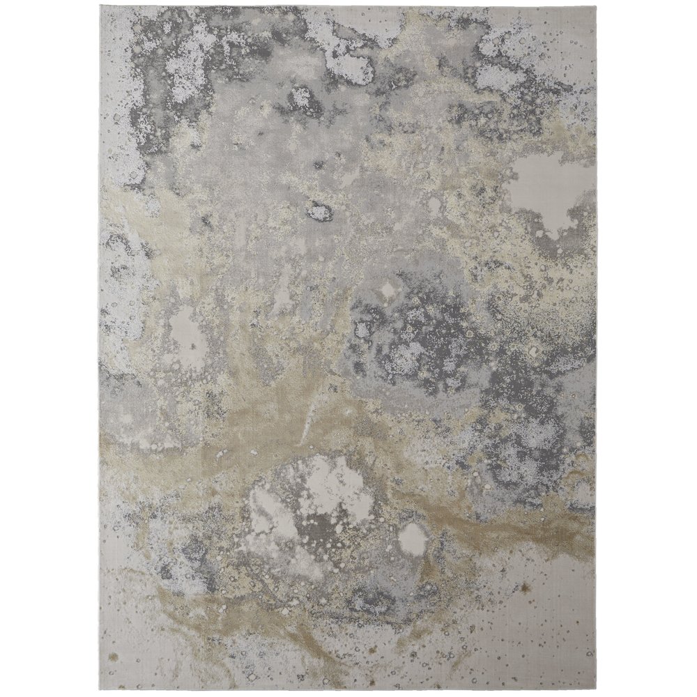 Astra Transitional Abstract, Gray/Gold/Ivory, 1'-8" x 2'-10" Accent Rug. Picture 1