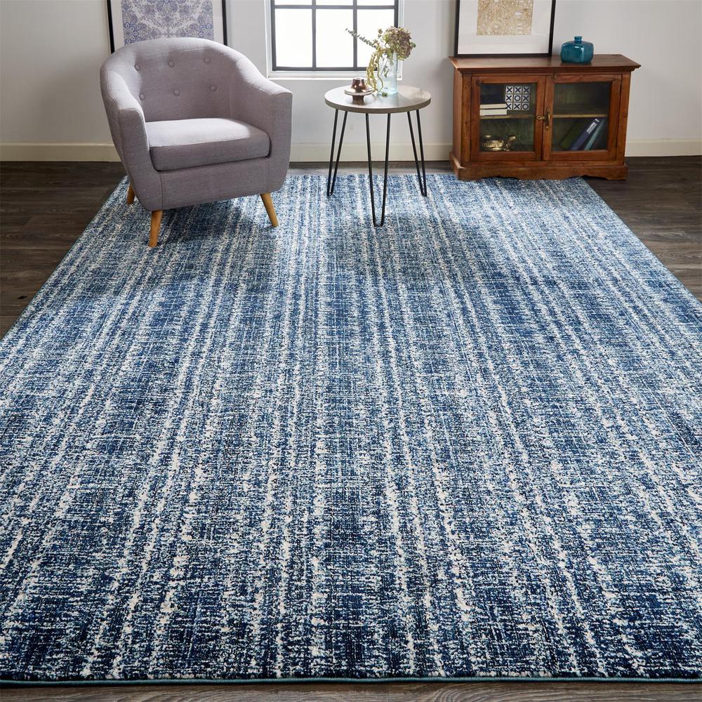 Remmy Coastal Inspired, Striated, Deep Teal Blue, 1ft-8in x 2ft-10in Accent Rug, RMY3425FBGEDBLP18. Picture 1