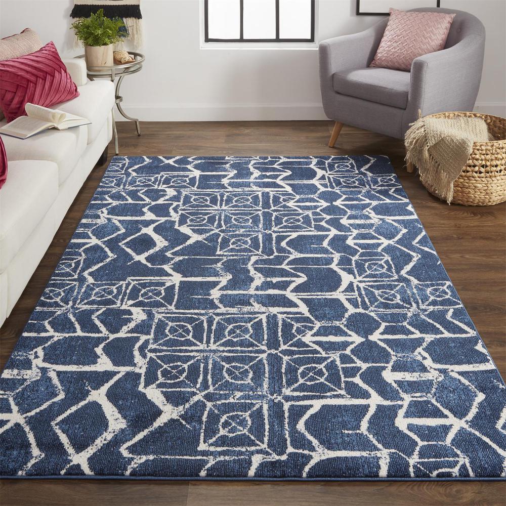 Remmy Abstract Patterned Rug, Dark Navy Blue, 1ft - 8in x 2ft - 10in Accent Rug, RMY3516FBLUBGEP18. The main picture.