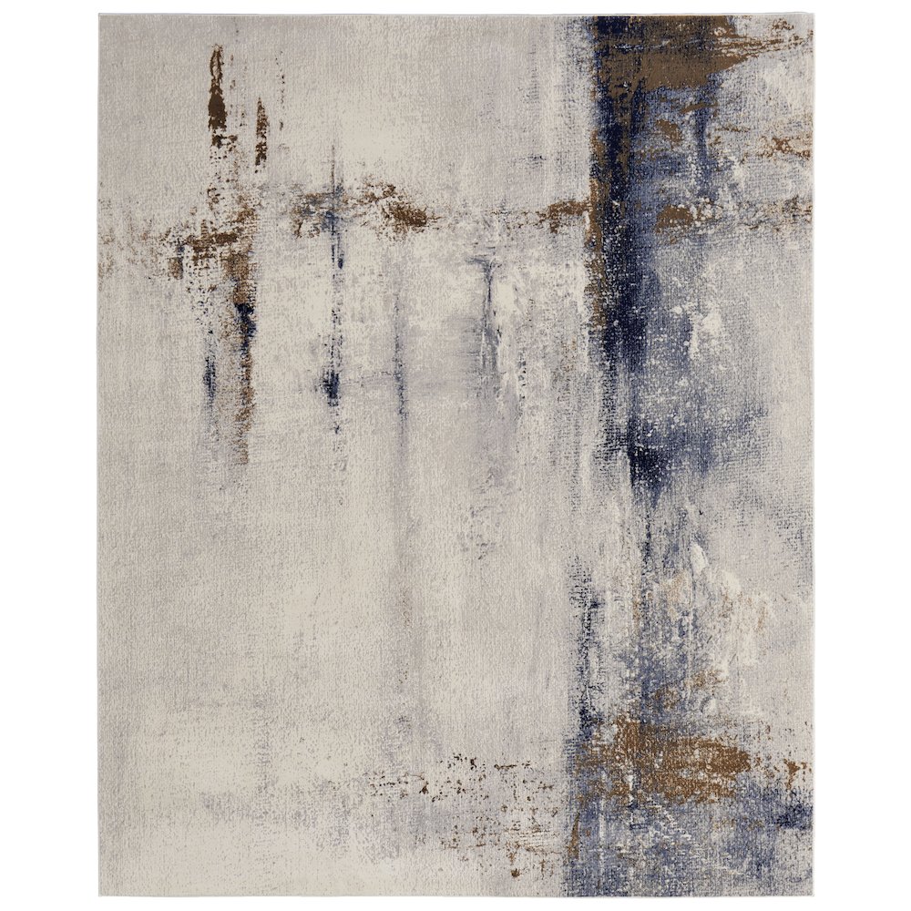 Clio Modern Abstract, Ivory/Blue/Brown, 9' x 12' Area Rug. Picture 1