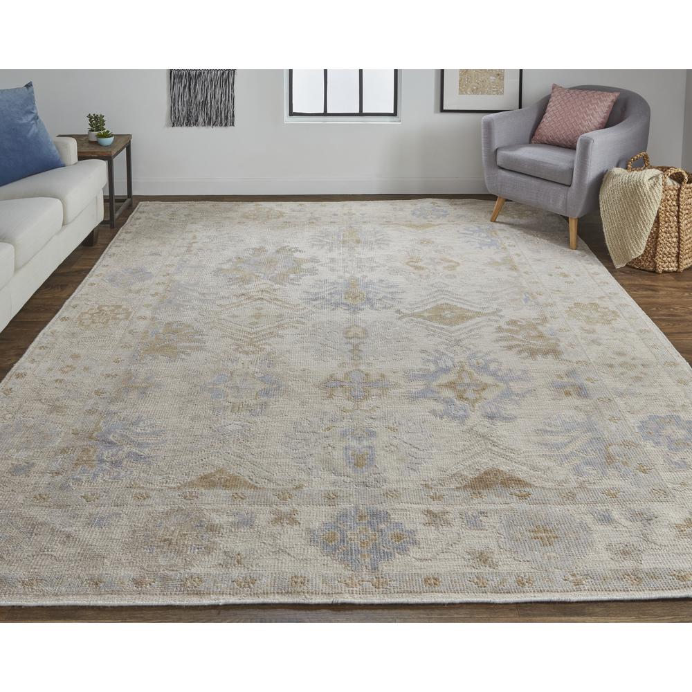 Wendover Eco Friendly PET Oushak Rug, Ivory/Tan/Stone Blue, 5ft x 8ft Area Rug, WND6841FBGEGRYE10. Picture 1