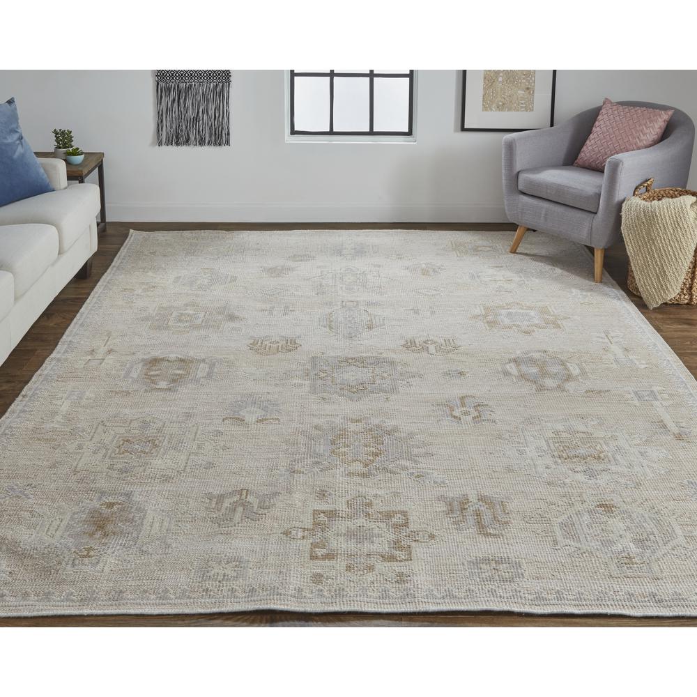 Wendover Eco Friendly PET Oushak Rug, Ivory/Tan/Opal Gray, 5ft x 8ft Area Rug, WND6858FBGEIVYE10. Picture 1