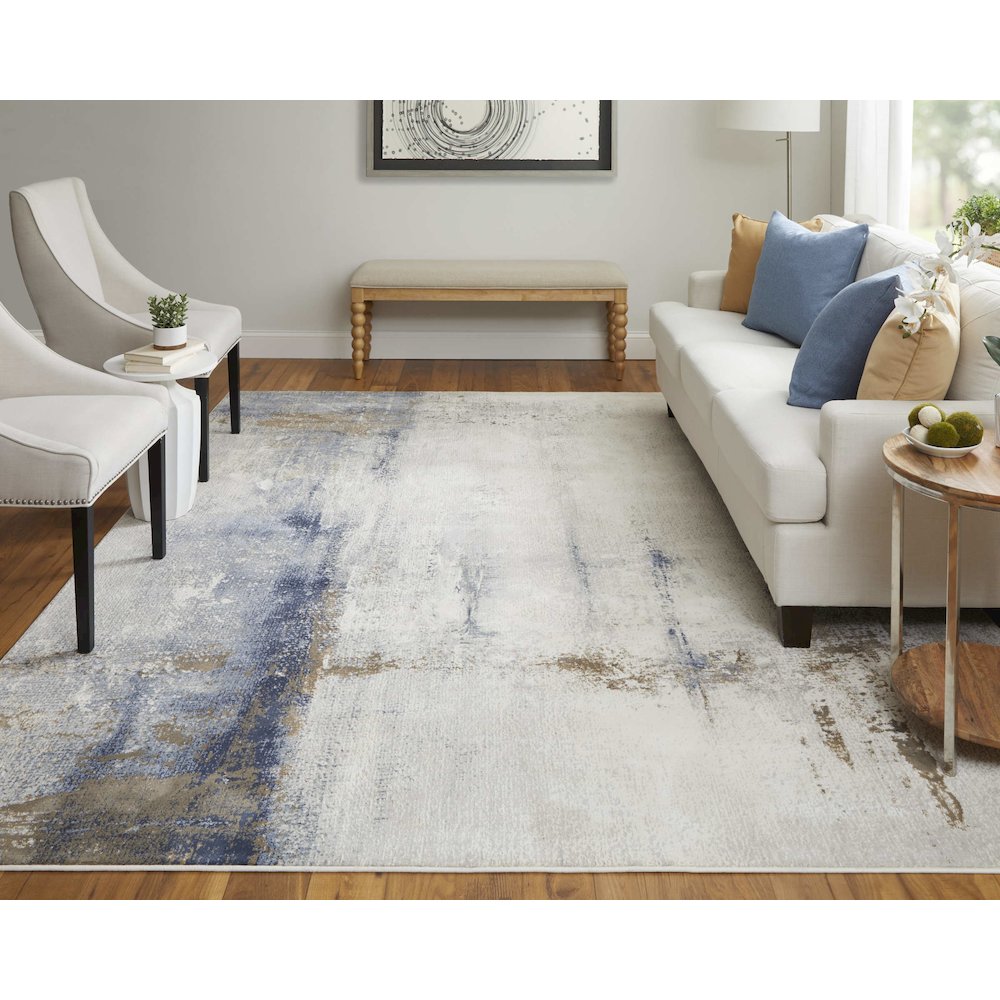 Clio Modern Abstract, Ivory/Blue/Brown, 9' x 12' Area Rug. Picture 2