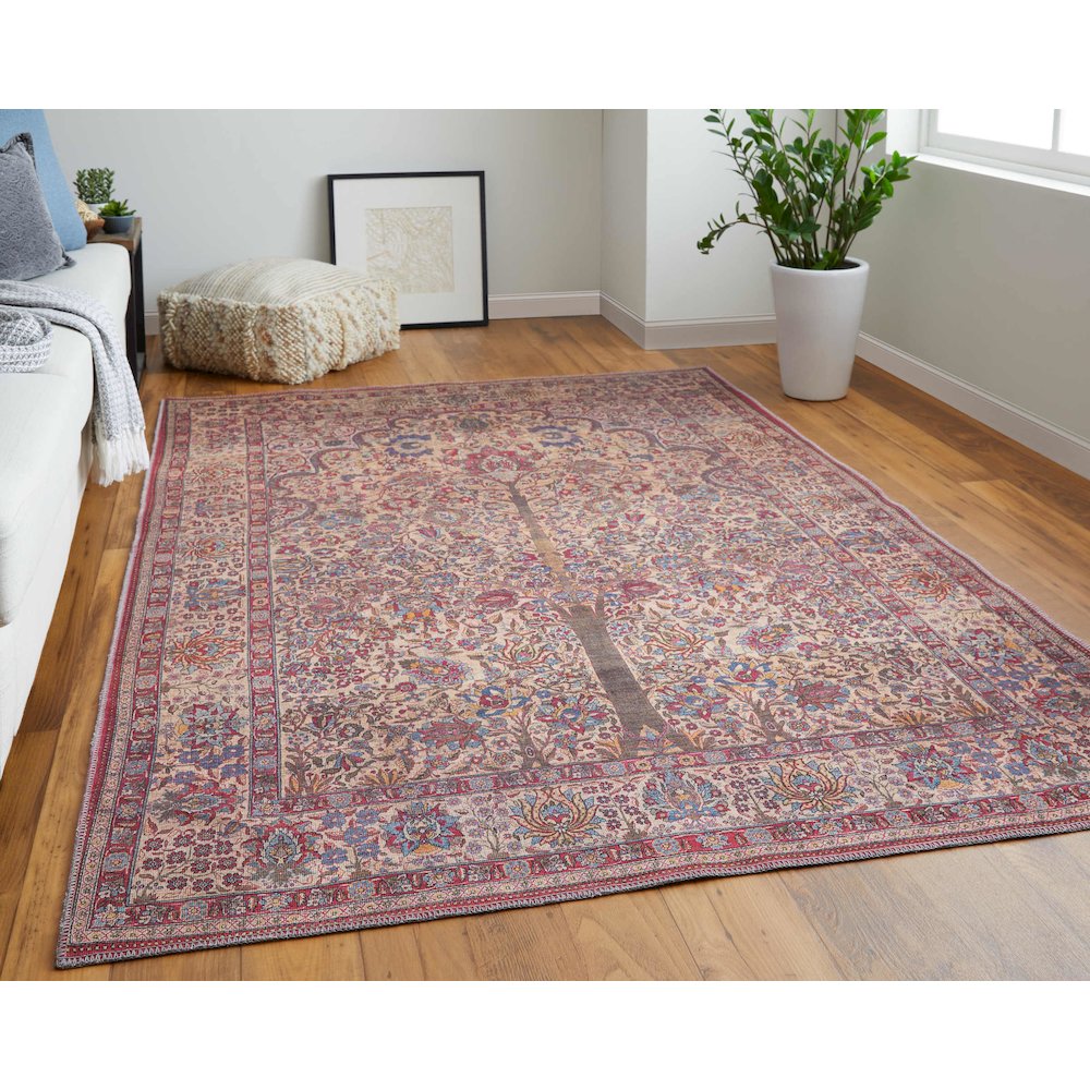 Rawlins Transitional Oriental, Red/Tan/Pink, 3'-11" x 6' Accent Rug. Picture 2