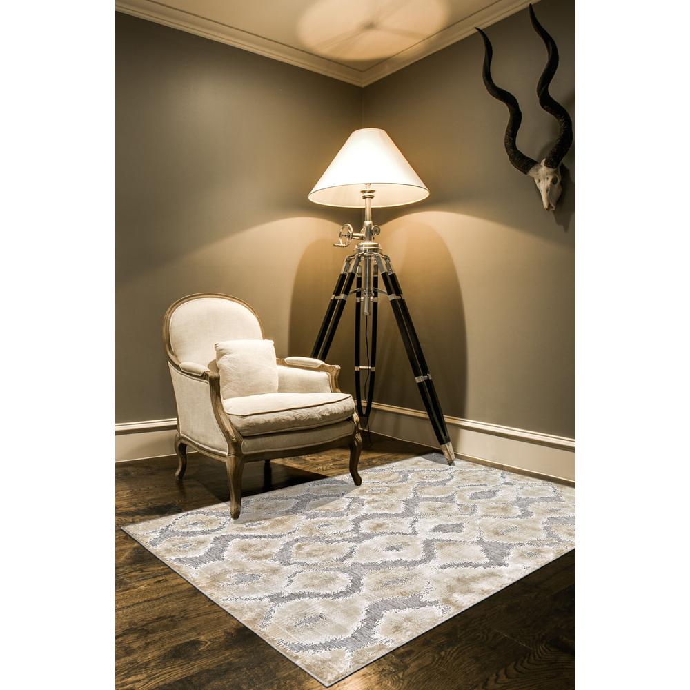 Saphir Zam Metallic Ikat Rug, Silver Gray/Taupe, 7ft - 6in x 16in Area Rug, 5543250FPEWGRYG25. Picture 1