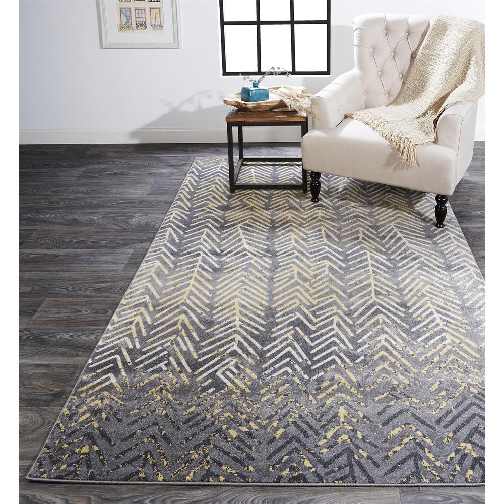 Bleecker Contemporary Arrows Accent Rug, Gargoyle Gray/Yellow, 4ft-3in x 6ft-3in, 6173604FGRT000C16. Picture 1