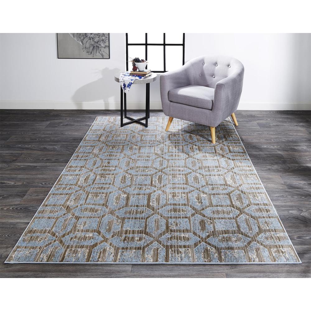 Milton Modern Metallic Geometric, Ice Blue/Taupe, 4ft-3in x 6ft-3in Accent Rug, 6533472FICE000C16. Picture 1