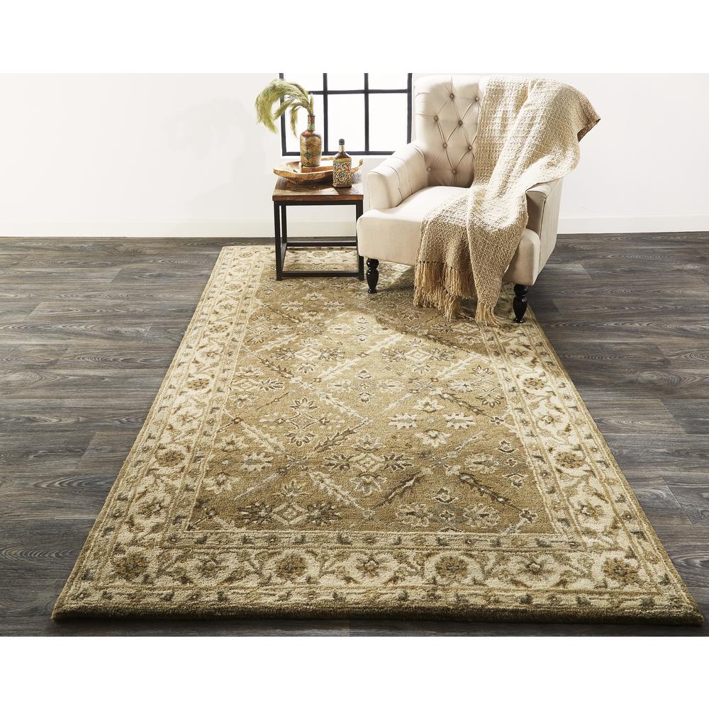 Eaton Floral Diamond Persian Wool Area Rug, Sage Green/Beige, 5ft x 8ft, 6548424FSAG000E10. Picture 1