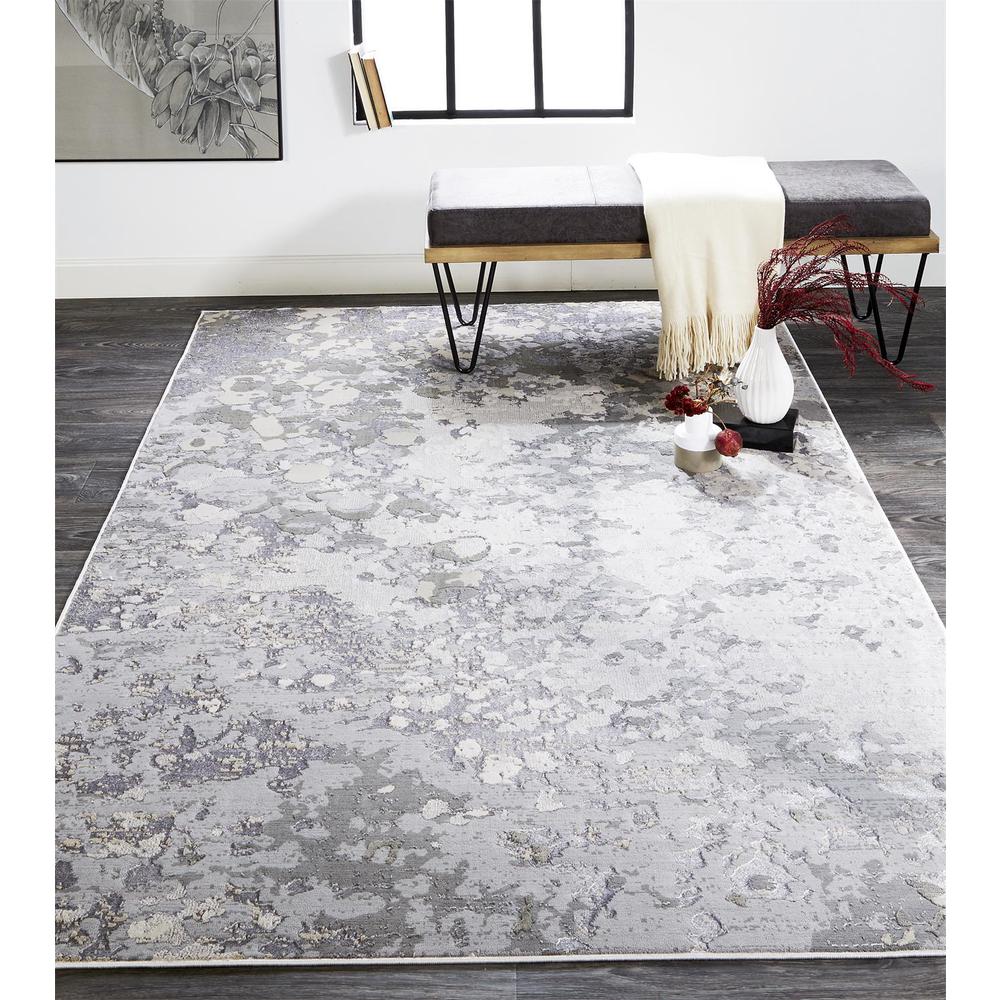 Micah Modern Metallic Fluid Rug, Silver/Ivory Bone, 1ft-8in x 2ft-10in Accent Rug, 6943336FSLVGRYP18. Picture 1