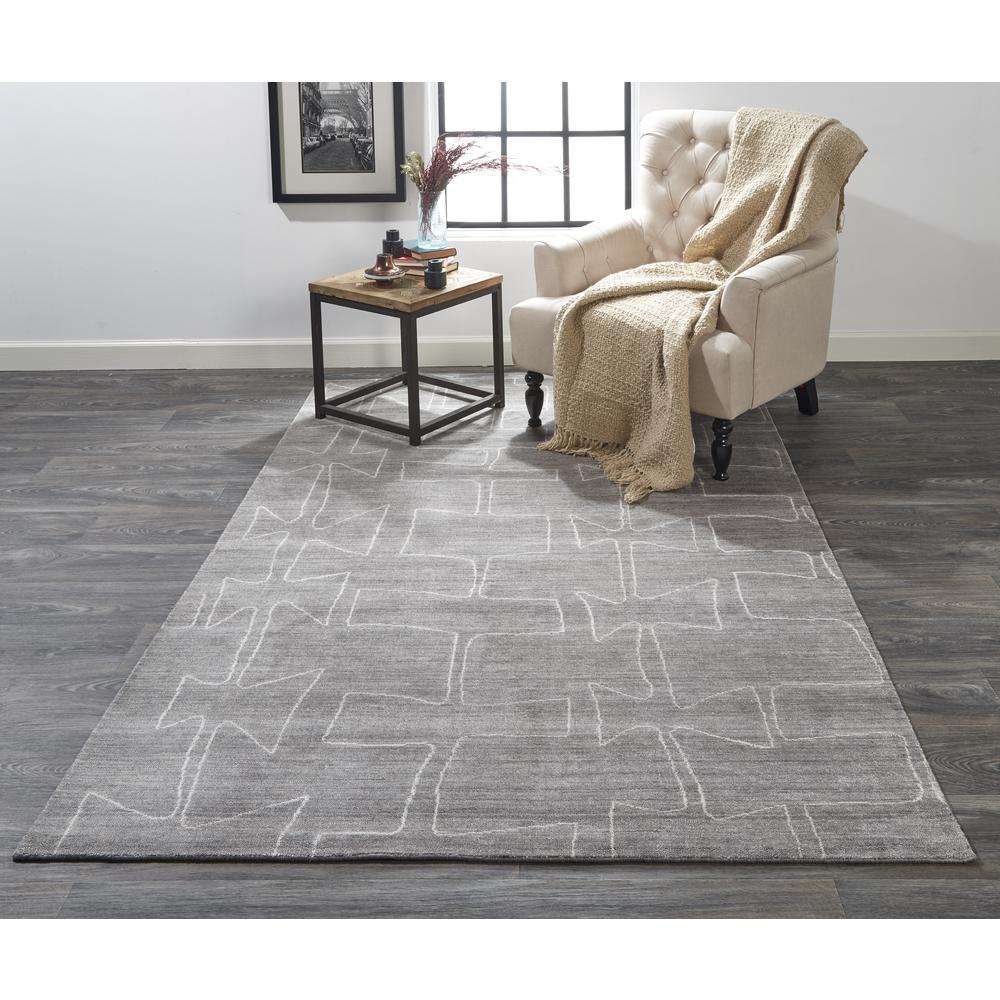 Lennox Modern Abstract Minimalist Rug, Ash Gray/Ivory, 5ft x 8ft Area Rug, 8028697FTPEIVYE10. Picture 1
