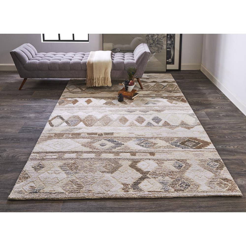 Asher Gradient Distressed Diamond Wool Rug, Ivory/Brown, 3ft-6in x 5ft-6in, 8638770FBRNNATC50. Picture 1