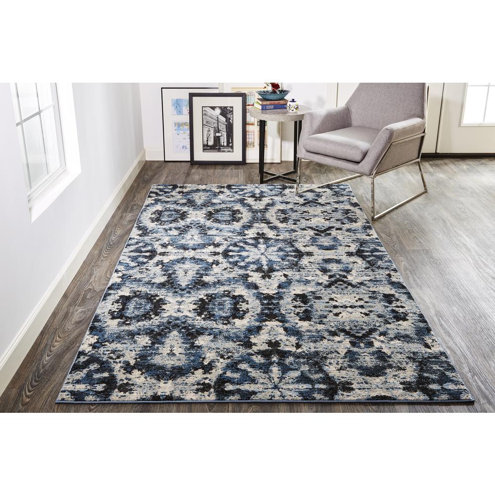 Ainsley Abstract Ikat Blotch Rug, Glacier Blue/Charcoal, 4ft-3in x 6ft-3in, 8713895FCHLBLUC16. Picture 1