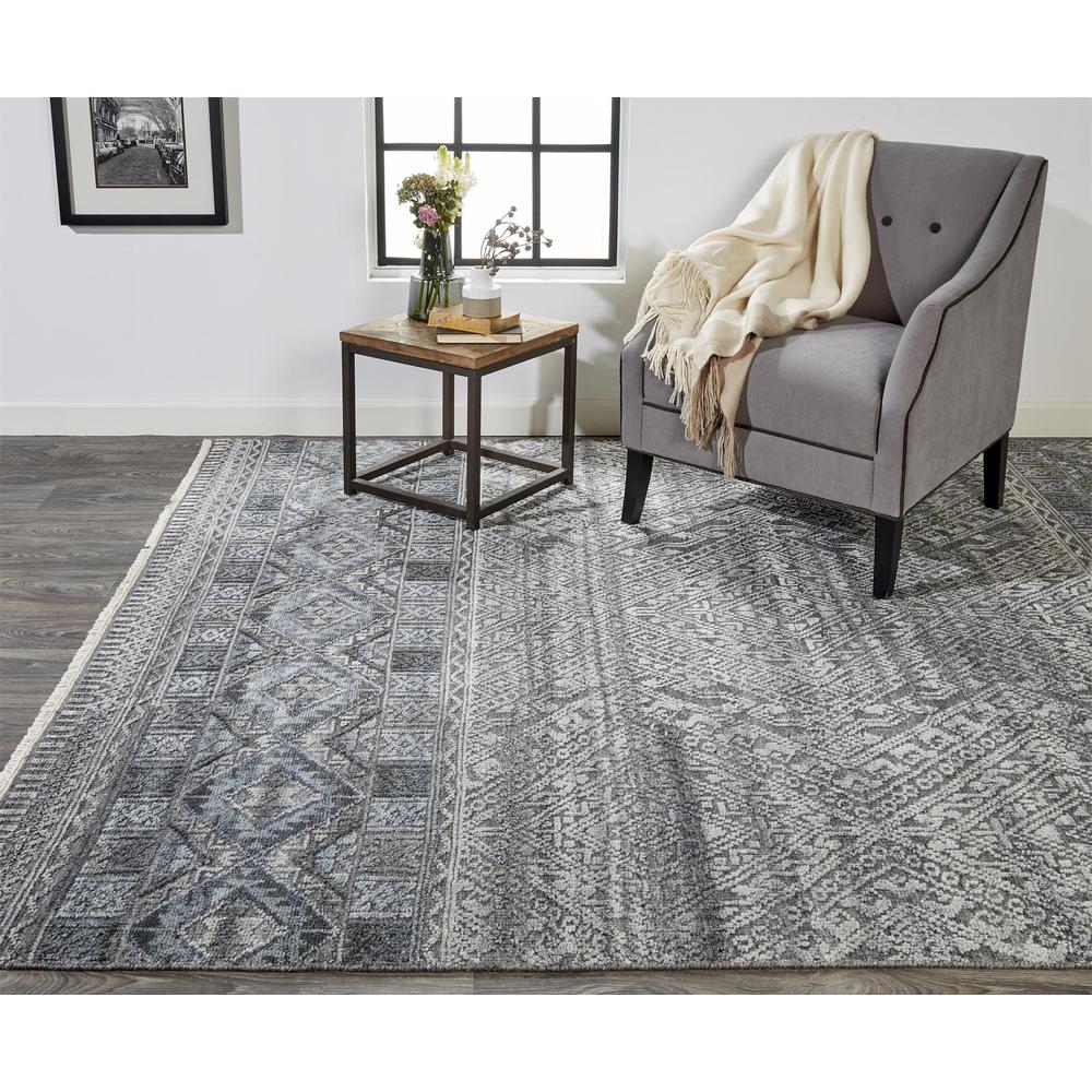 Payton Tribal Diamond Rug, Gray/Denim Blue, 3ft - 6in x 5ft - 6in Accent Rug, 9806495FBLUGRYC50. Picture 1
