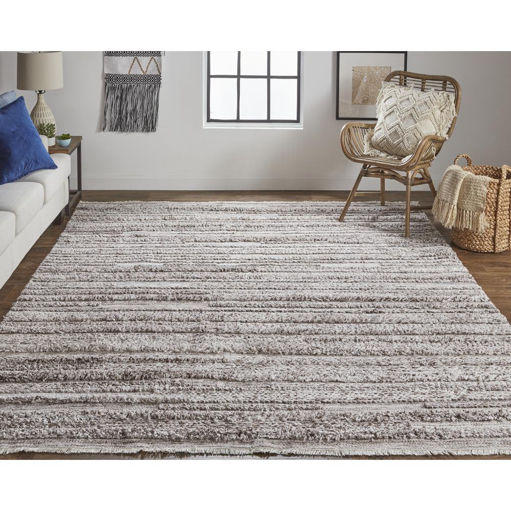 Alden Contemporary Bohemian Shag Rug, Ivory/Rustic Brown, 8ft x 10ft Area Rug, ALD8637FBRN000F00. Picture 1
