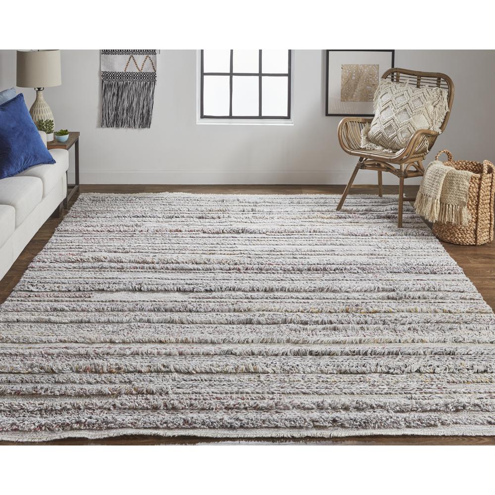 Alden Contemporary Bohemian Shag Rug, Gray/Red/Yellow, 8ft x 10ft Area Rug, ALD8637FMLT000F00. Picture 1