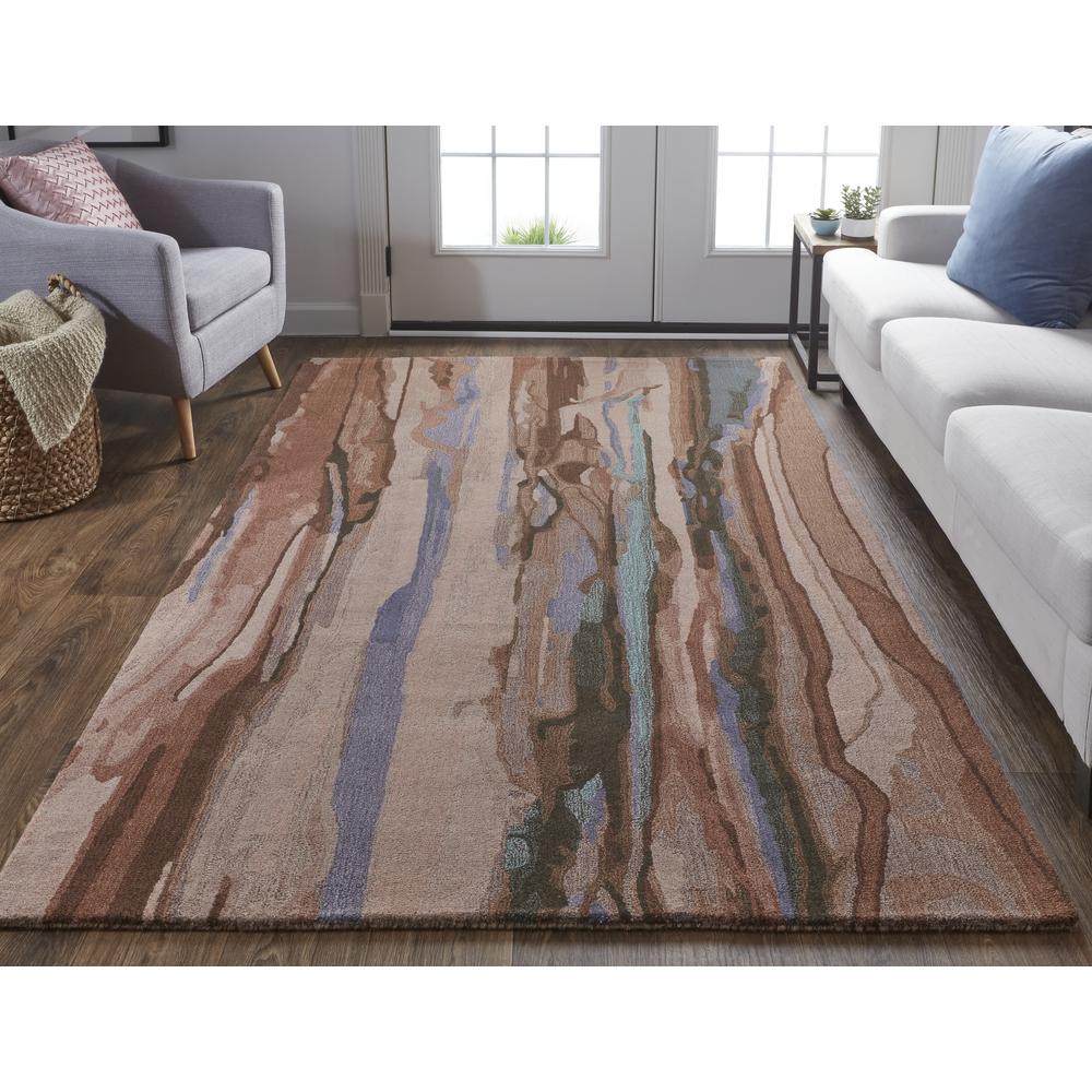 Amira Modern Watercolor Rug, Copper/Dusty Pink/Turquoise, 8ft x 10ft Area Rug, AMI8634FMLT000F00. Picture 1